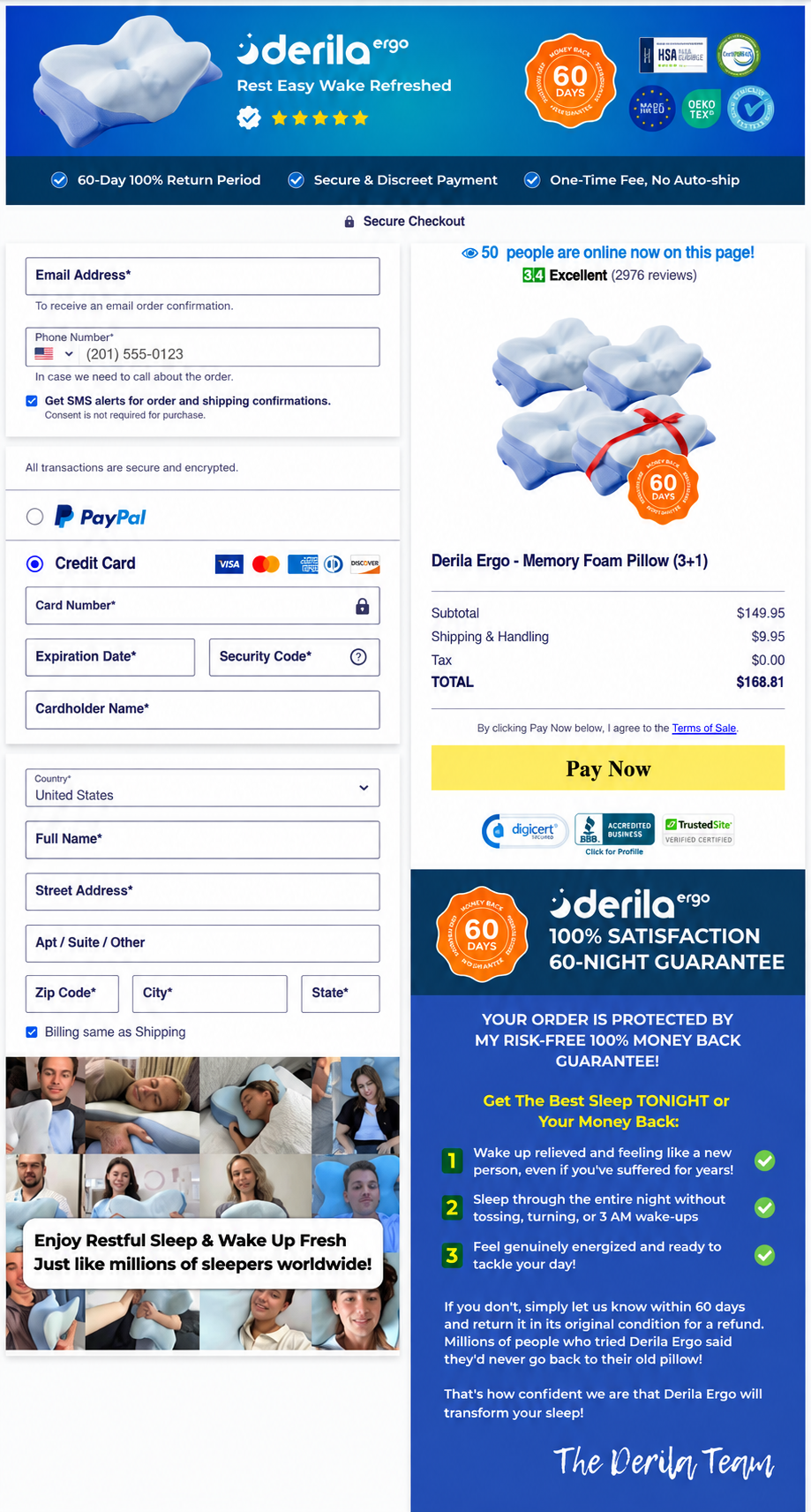 Preview of the official Derila Ergo secure checkout page